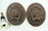 PAIR Antique black forest Wood carved oval plaques panel Dog fox hunting scene