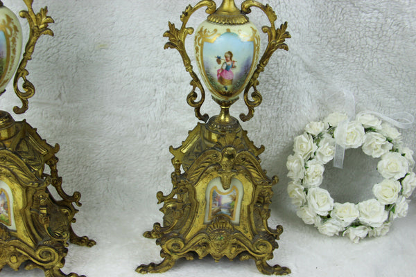 Antique French Candelabras candle holders porcelain plaques portraits