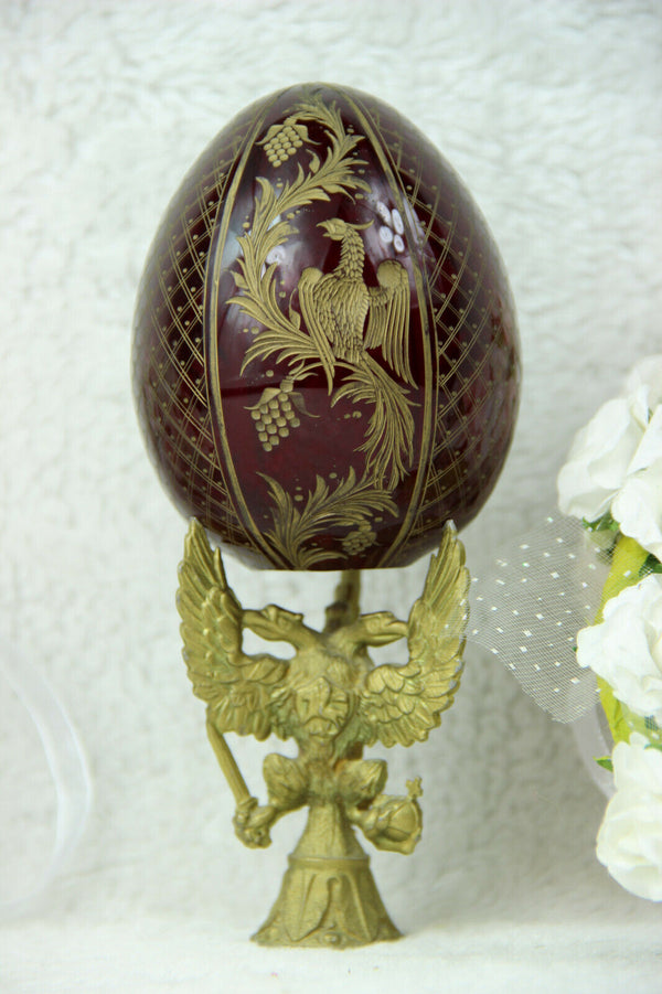 Vintage russian fabergy glass design eagle egg brass base