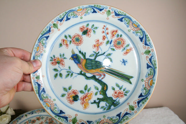 Set of 3  Antique Dutch pottery Plate with birds Makkum Tichelaar marked