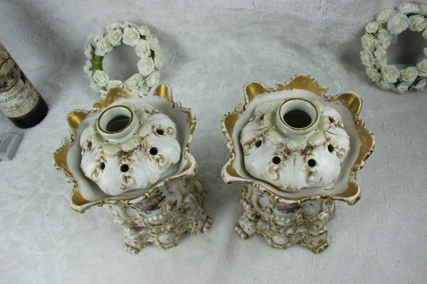 PAIR antique French vieux paris porcelain potpourri Vases attr jacob petit