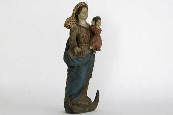 Spanish Baroque 18th c XXL  Terracotta Madonna with child statue polychrome