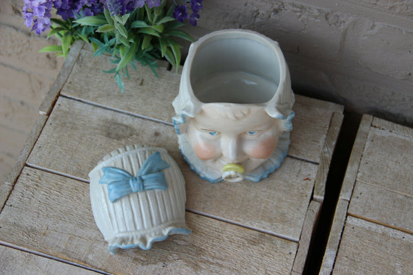 Antique german bisque porcelain baby face child lidded box rare marked