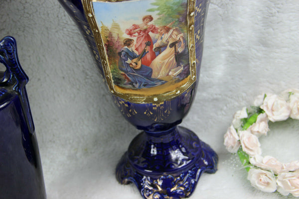 Set of 3 Austria Josef Strnact Blue ceramic porcelain Vases romantic marked 1920