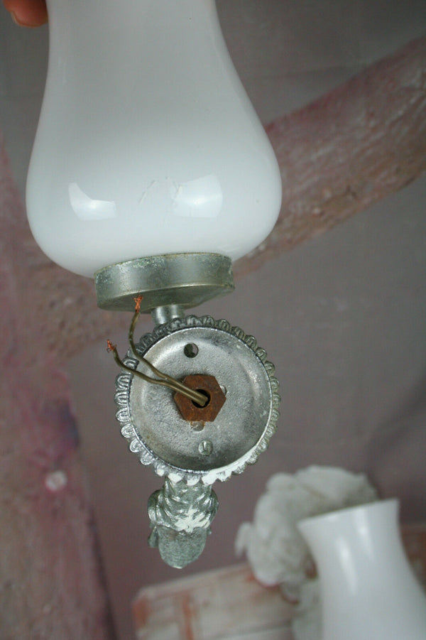 PAIR French empire fish dolphin wall lights sconces silver patina