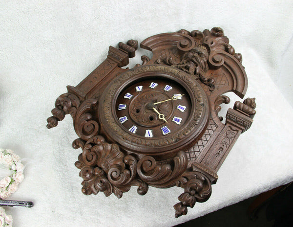 Antique German Black forest wood carved dragon satyr head clock Gothic castle