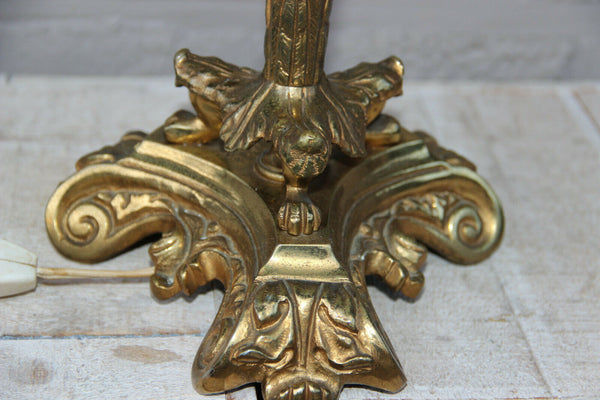 LARGE French antique empire bronze swan 3 arm Lamp glass globe lion paws