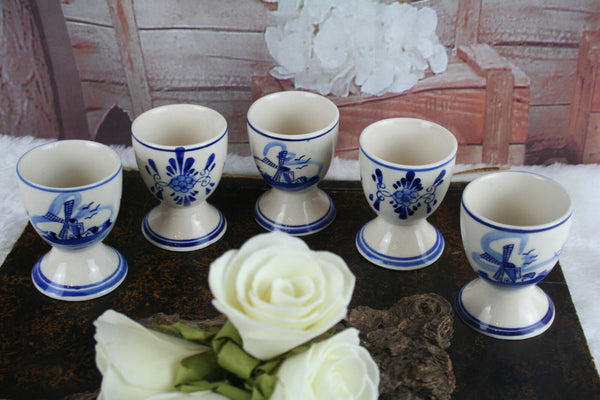 SET of 5 Delft pottery ceramic Egg holders dinner Mill floral marked cute !