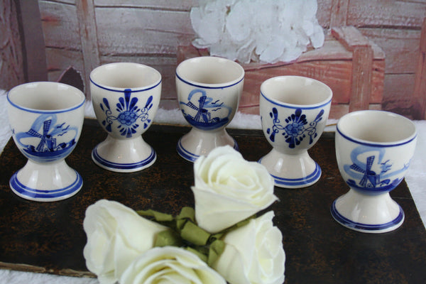 SET of 5 Delft pottery ceramic Egg holders dinner Mill floral marked cute !