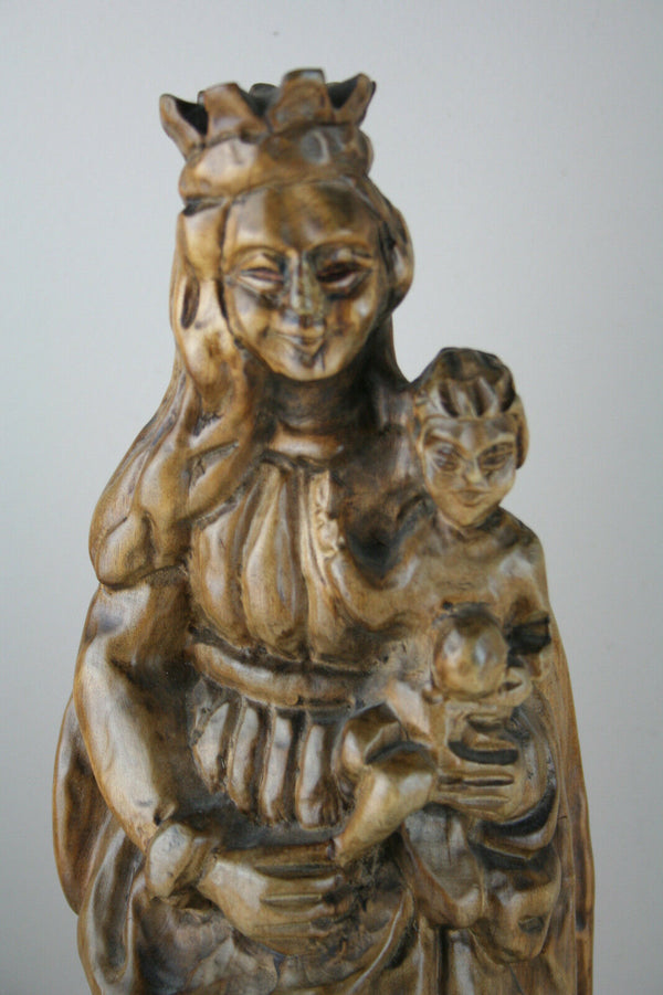 Antique wood carved German Madonna Mary  statue religious 1920