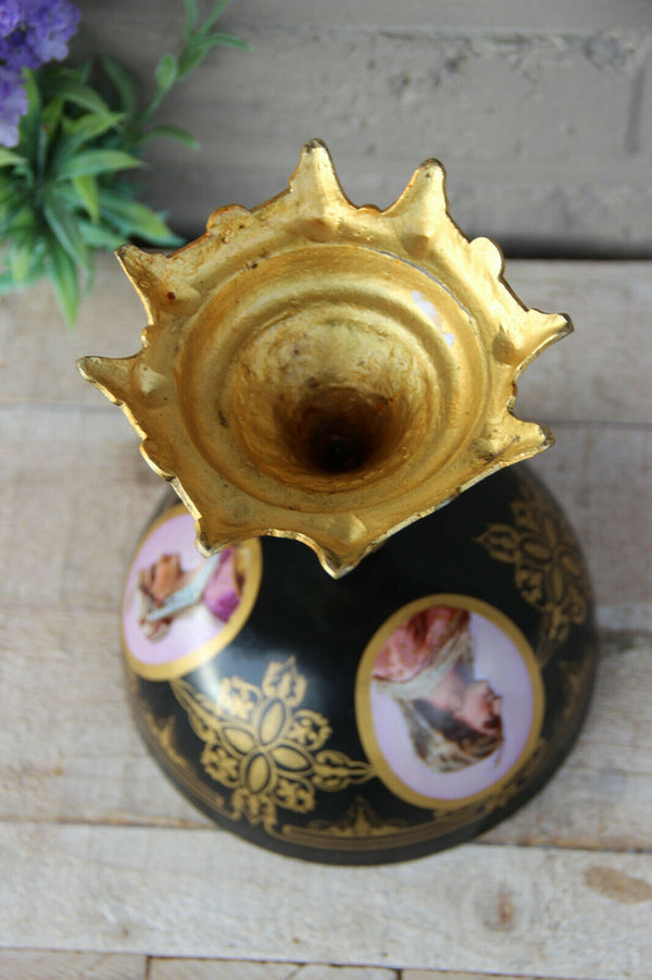 Antique French vieux paris porcelain portrait medaillons centerpiece bowl vase
