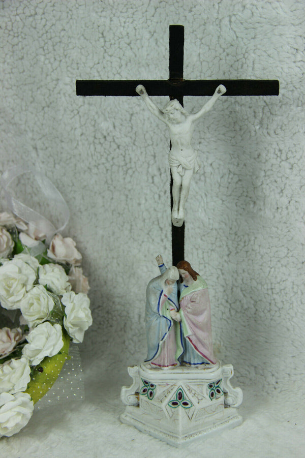 Antique French 19thC vieux paris porcelain Crucifix maria magdalena
