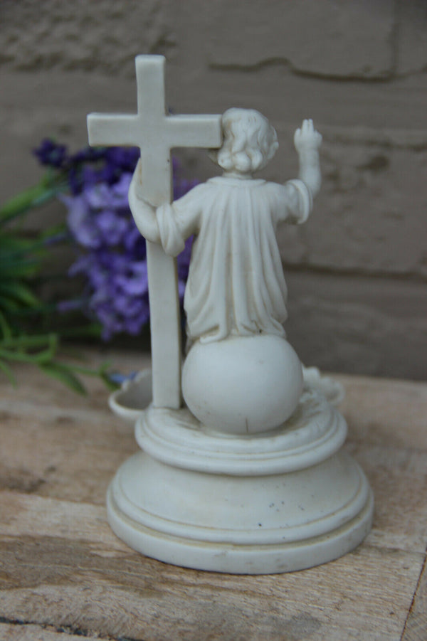 Antique French rare 1917 marked Bisque porcelain holy water font communion