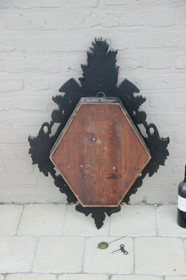 XXL Antique BLACK FOREST wood carved fruits pineapple wall clock black rare