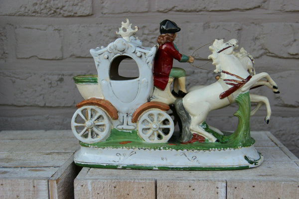 Antique german porcelain coach horses carriage statue marked