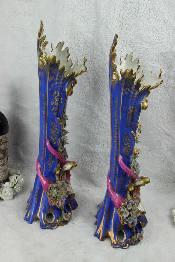 PAIR Antique french porcelain Vieux paris Vases floral attr Jacob petit top