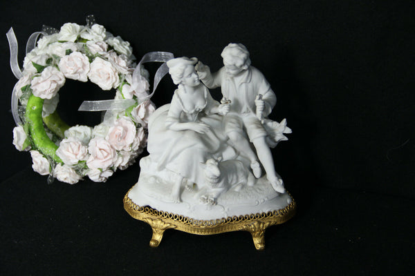 German Unterweissbach Bisque porcelain group romantic couple sheep statue