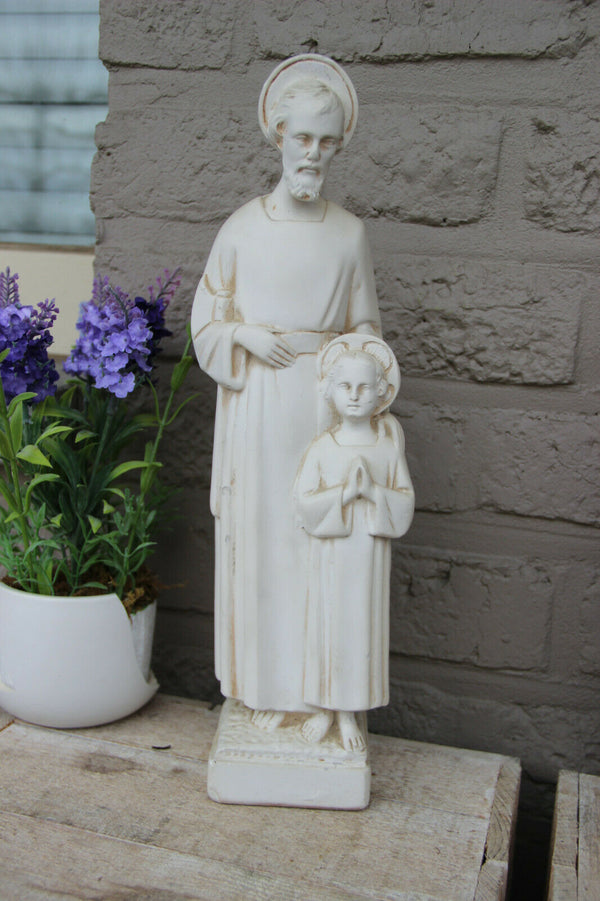 Antique French Religious chalkware Joseph jesus statue figurine