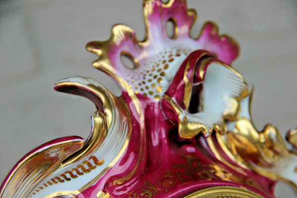 French antique vieux paris porcelain hand paint floral mantel clock