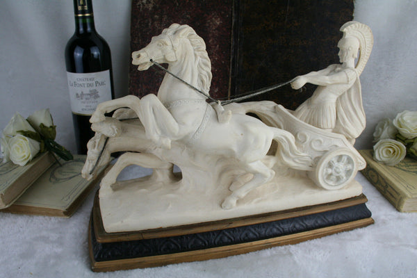 VTG italian Plaster Roman gladiator Chariot statue horses group circa 1970
