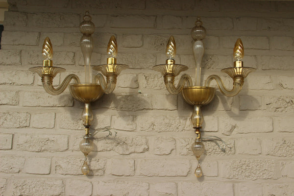 PAIR BAROVIER TOSO Murano hand blown wall lights amber glass