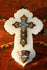 Antique french religious onyx marble crucifix enamel decoration holy water font