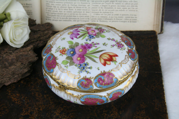 French Antique Porcelain box lidded floral  circa 1920 marked
