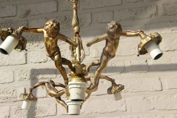 Unusual rare French bronze antique 4 putti angels Chandelier lamp