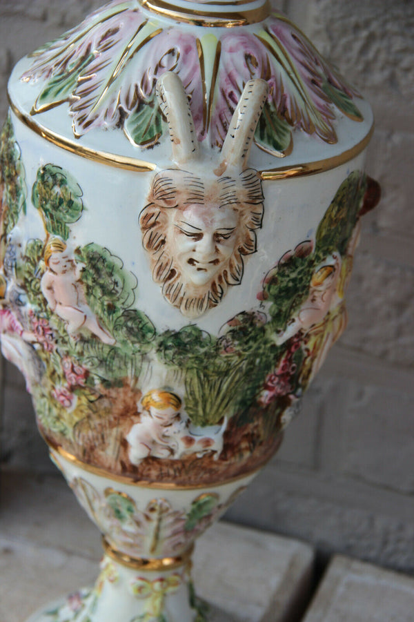 Rare Italian Capodimonte marked porcelain Ewer pitcher vase putti dragon gothic