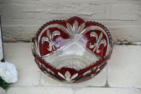 Vintage French Crystal glass fruit bowl Centerpiece Fleur de lys symbol france