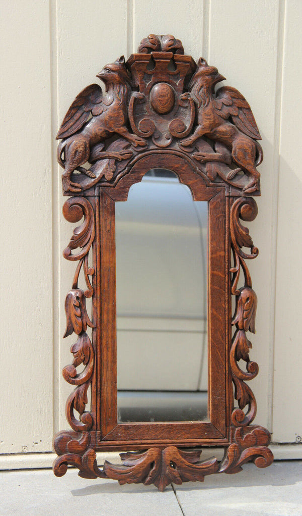 Antique German wood carved black forest Griffon Dragon gothic Castle wall mirror