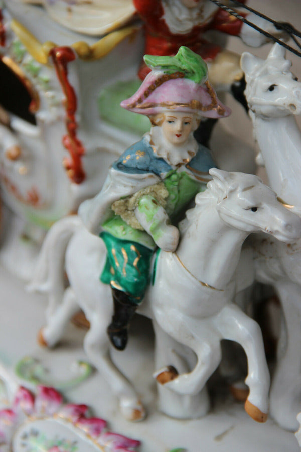 XL German Porcelain princess Coach Carriage 6 horses group statue