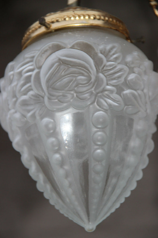 French Chandelier brass glass gothic dragon arms louis XVI decor  1960 n1