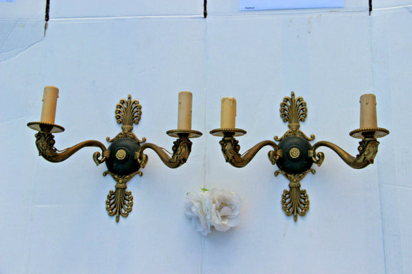 PAIR antique french empire bronze dolphin fish arms wall lights sconces