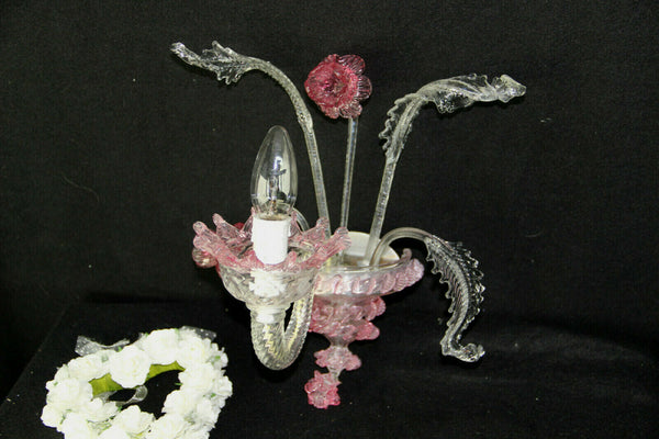 Vintage 1970 MURANO hand blown pink clear glass sconce wall light