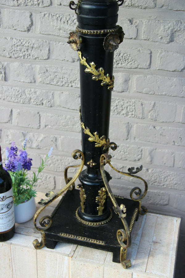 Rare Antique NAPOLEON III clock plant  Stand pedestal wood carved brass