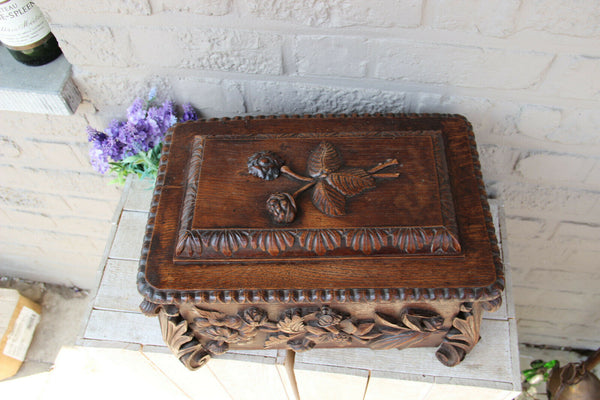 XL antique german Black forest wood carved floral Box