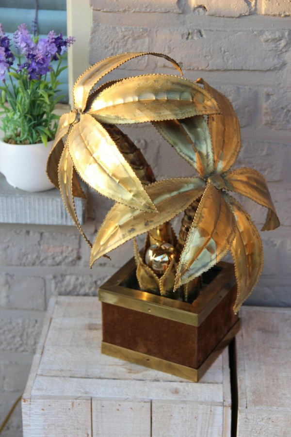 Exclusive MAISON JANSEN Brass Palm tree table lamp Velvet Hollywood regency n2