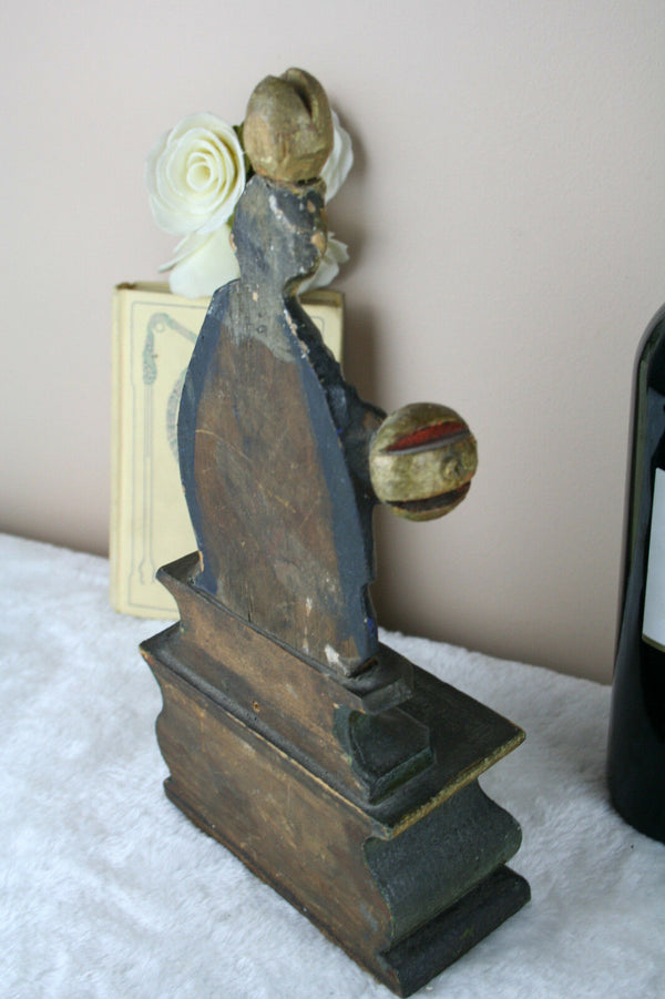 Antique Religious 19thc European pieta wood carved polychrome rest Rare piece