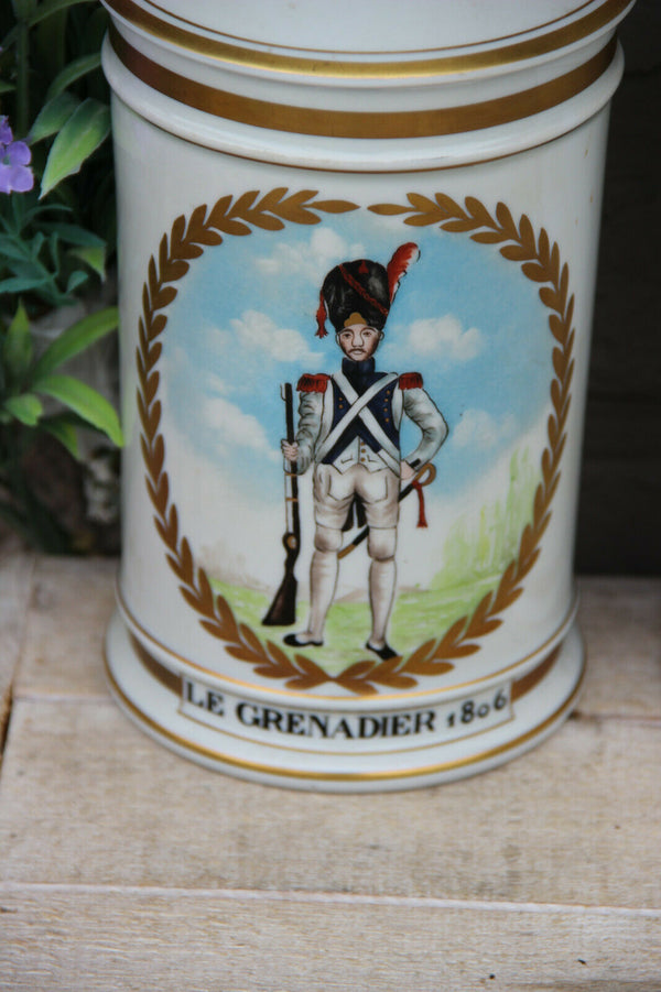 Rare Set 4 Empire vieux paris napoleonic soldier porcelain apothecary jars pots