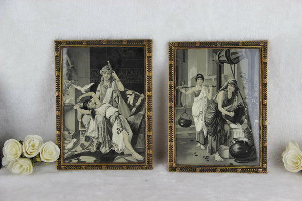 Antique PAIR  Framed art deco Fine Art Tapestry oriental ladies Wall plaques