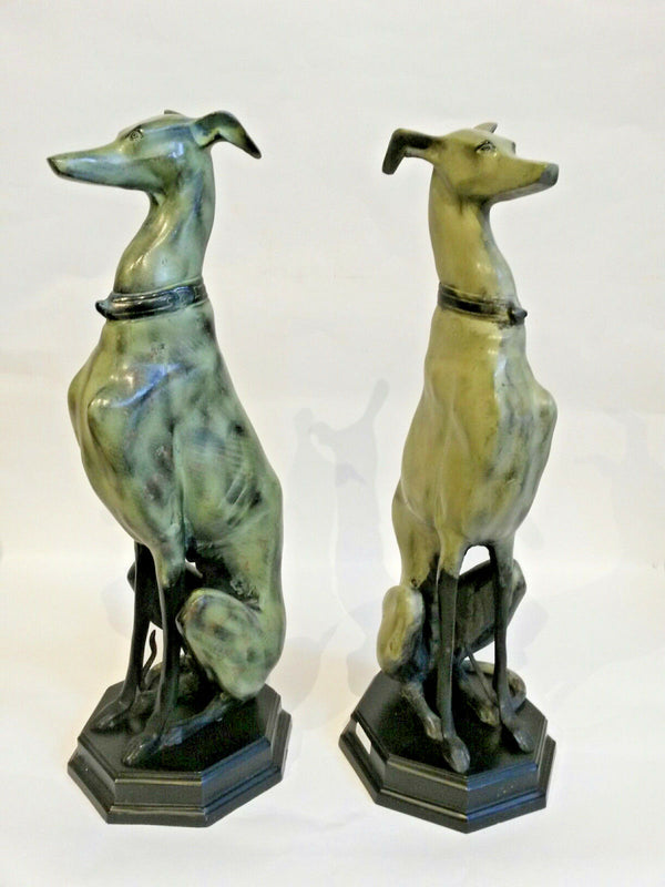 Life size PAIR english Metal 1970 Greyhound whippet couple dogs entrance hall