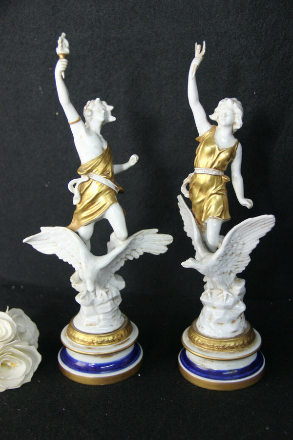 PAIR vintage Italian CAPODIMONTE marked Olympians eagle bird figurines statues
