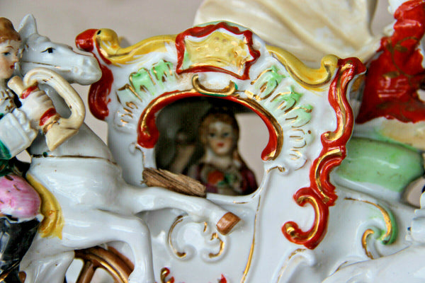 XL German Porcelain princess Coach Carriage 6 horses group statue