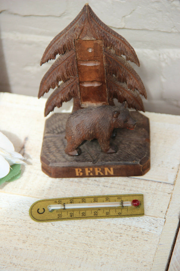 Antique hand Black forest wood carved swiss bear statue