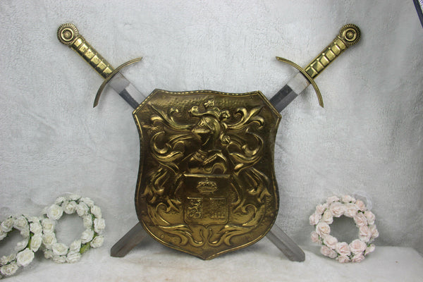 French copper embossed Wall shield armor Swords knight 1960s