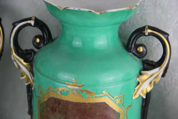 XL pair French antique vieux paris porcelain Vases romantic victorian
