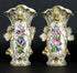 PAIR 19th c Vieux paris porcelain hand paint floral decor Vases Cornet