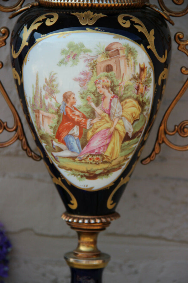 French porcelain cobalt blue de sevres Vase romantic victorian scene