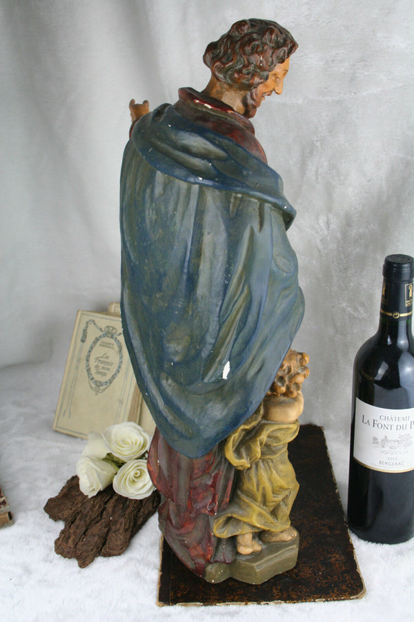 French XL 1900 Plaster Religious Jesus Christ child polychrome statue figurine